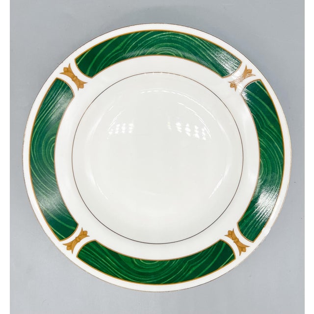 Contemporary Set of 4 Majesty Fine China "Malachite" Rim Soup Bowls – Hollywood Regency / Neoclassical For Sale - Image 3 of 14