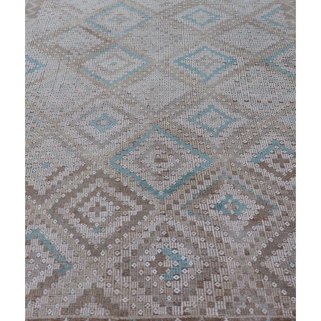 Textile Vintage Hand Woven Turkish Embroidered Flat-Weave Rug With Geometric Design For Sale - Image 7 of 13
