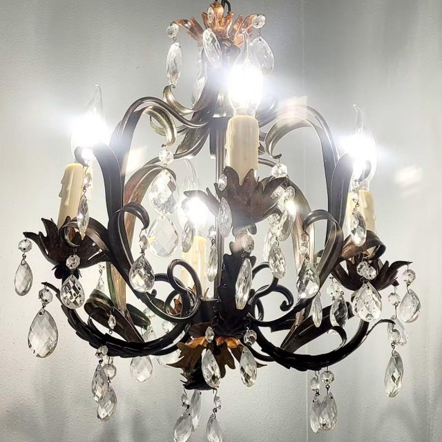 Art Deco Vintage Crystal Chandelier For Sale - Image 3 of 5