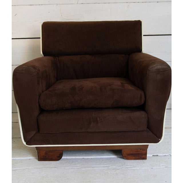 Space Age Armchairs with Wooden Pouf and Alcantara, 1960s, Set of 3 For Sale - Image 4 of 18