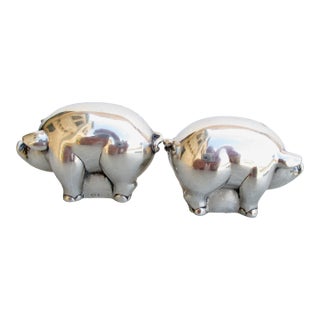 Pigs Sterling Silver Salt and Pepper For Sale