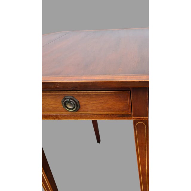 Auburn Antique Sheraton Mahogany One Drawer Pencil Inlay Drop Leaf Side Table For Sale - Image 8 of 12