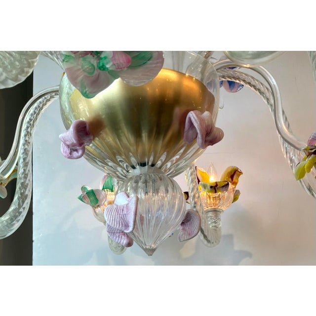 Original retail $13,112, elegant Italian Venetian Glass Flower Chandelier, showroom floor sample