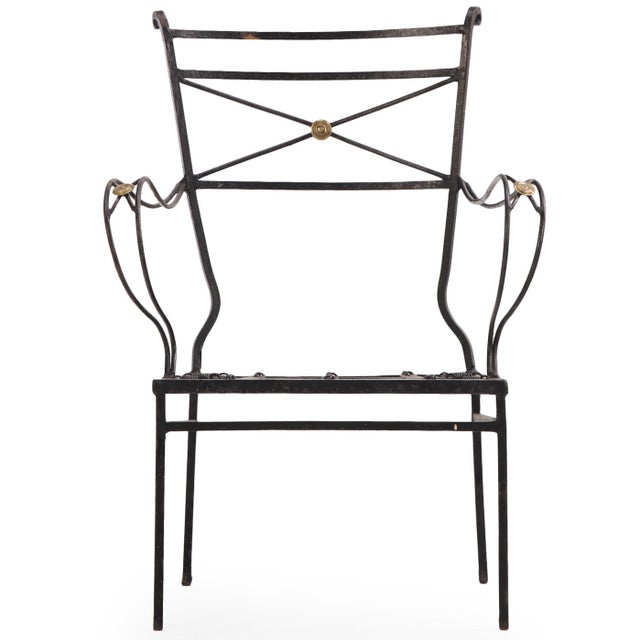 Metal Pair of Neoclassical Style Bronze-Mounted Iron Armchairs Attributed to Comte, C. 1940 For Sale - Image 7 of 8