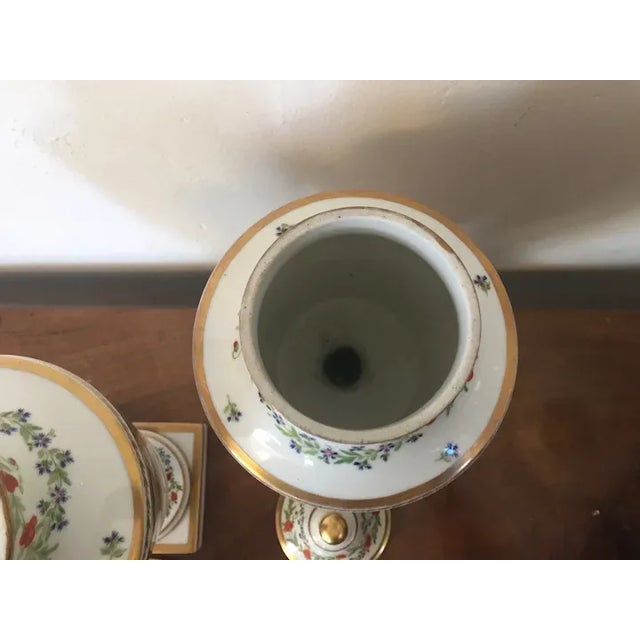 Antique 18th Century French Louis XVI Porcelain Urns with Covers - A Pair For Sale - Image 4 of 13