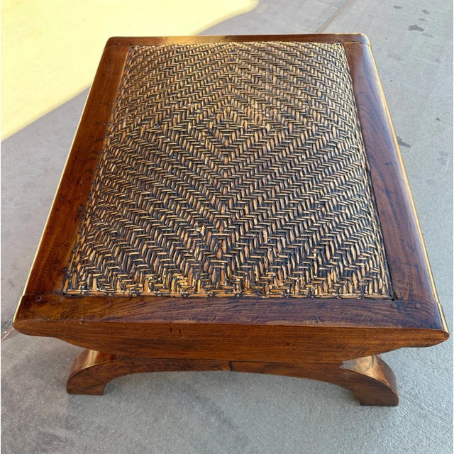 Indonesian Wood/Rattan Foot Stool For Sale - Image 4 of 6