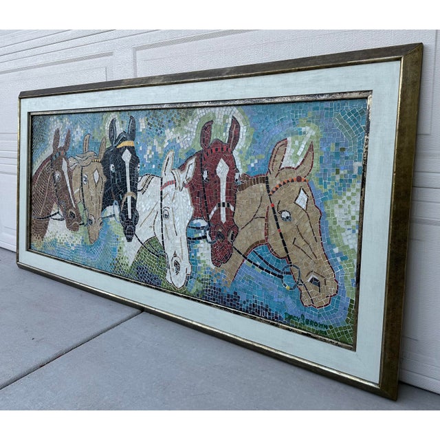 Rare Tracy S Brown 1958 Mid Century Mosaic Ceramic Tile Horses Wall Art Panel Framed For Sale - Image 10 of 12