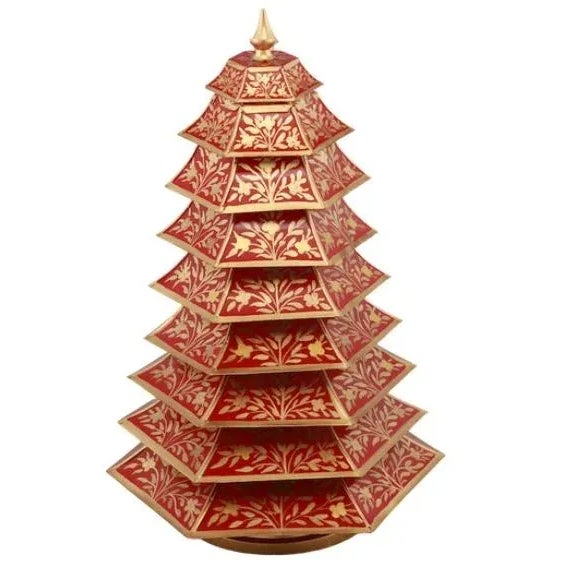 Chinoiserie Tole Red/Gold Chinoiserie Christmas Tree, 12" For Sale - Image 3 of 3
