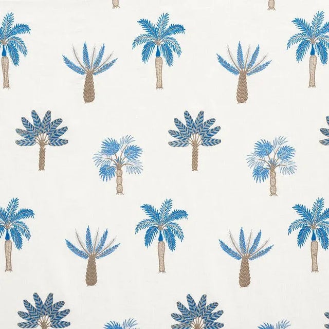 Sample - Schumacher Palmetto Beach Embroidery Fabric in Blue For Sale