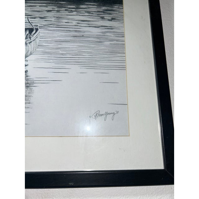 2010s Howard Moo Young “At Rest” Original Pencil Drawing — Fisherman’s Boat, Signed 2011 For Sale - Image 5 of 8