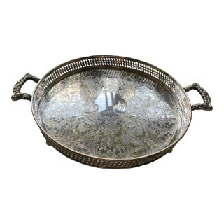Vintage Round Silver Cocktail Tray For Sale