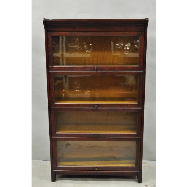 Antique Mahogany 4 Section Barrister Bookcase Glass Door Stacking Lawyer Cabinet For Sale - Image 16 of 16