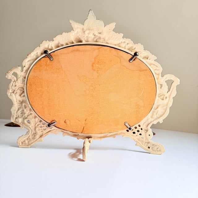 Vintage Cast Iron Rococo-Style Vanity/Easel Mirror, Cherub & Floral Crest For Sale - Image 10 of 10