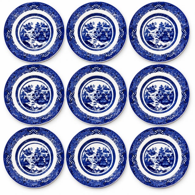 Chinoiserie Early 20th Century Spode Copeland Temple Landscape II Blue Transferware Service for Nine – Gilman Collamore, New York - 18 pcs For Sale - Image 3 of 18