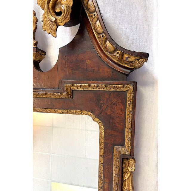 English Antique English George II Solid Mahogany Mirror With Swan Neck Pediment and Shell Cartouche For Sale - Image 3 of 18