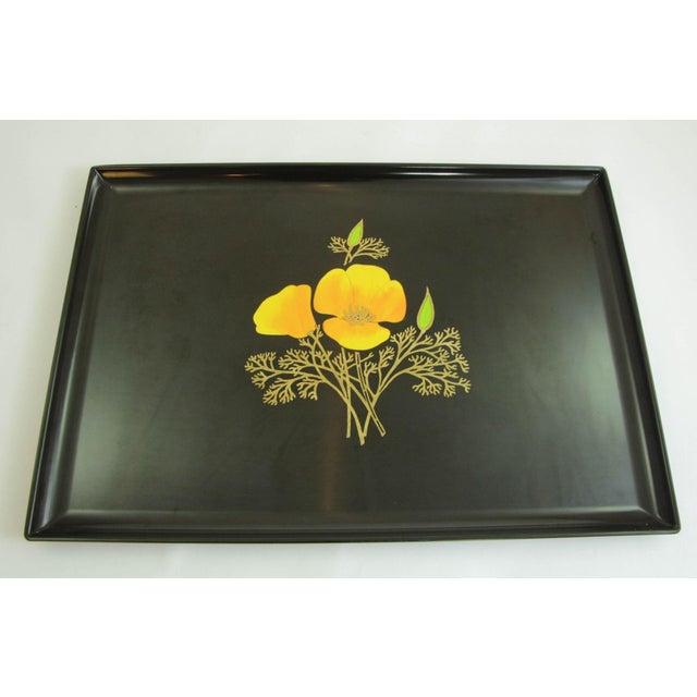 Large Mid-Century Modern serving tray by Couroc of Monterey California floral design barware. A mid century beautiful...