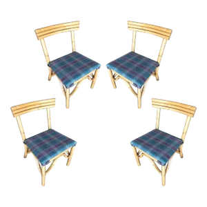 Restored Mid-Century Rattan Dining Side Chair, Set of 4