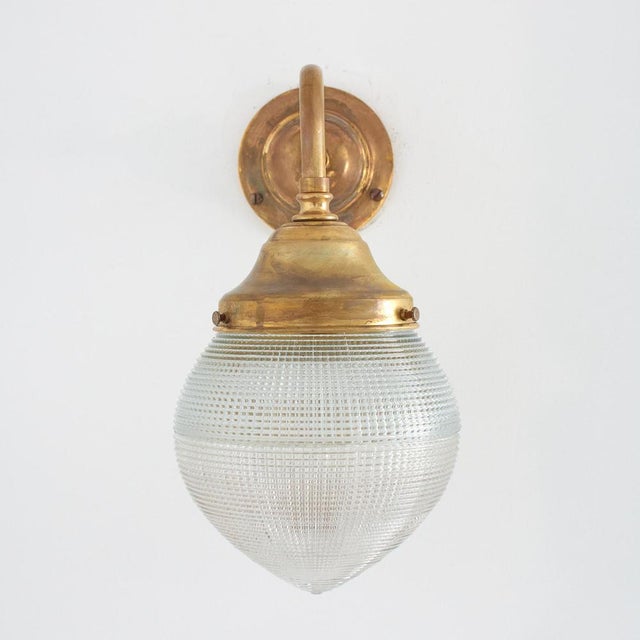 Metal Acorn Holophane Brass Wall Light For Sale - Image 7 of 8