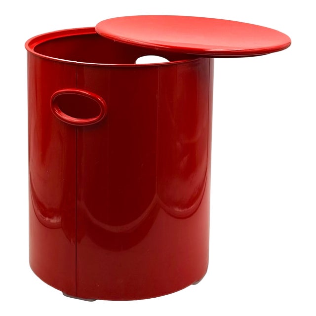 Red Plastic Laundry Basket and Stool from Gedy, Italy, 1970s For Sale