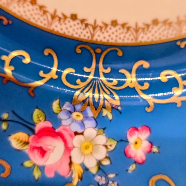 Teal 1930s Rosenthal Continental Ivory Teal & Gold Dinner Plates, Pink Floral - Set of 6 For Sale - Image 8 of 12