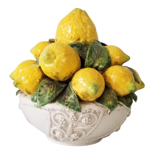 Vintage Italian Ceramic Majolica Lemon Basket Centerpiece. Chairish