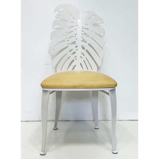 Modern Vintage Painted Cut Iron Monstera Leaf Chairs With Cushions, Set of 4 For Sale - Image 3 of 8