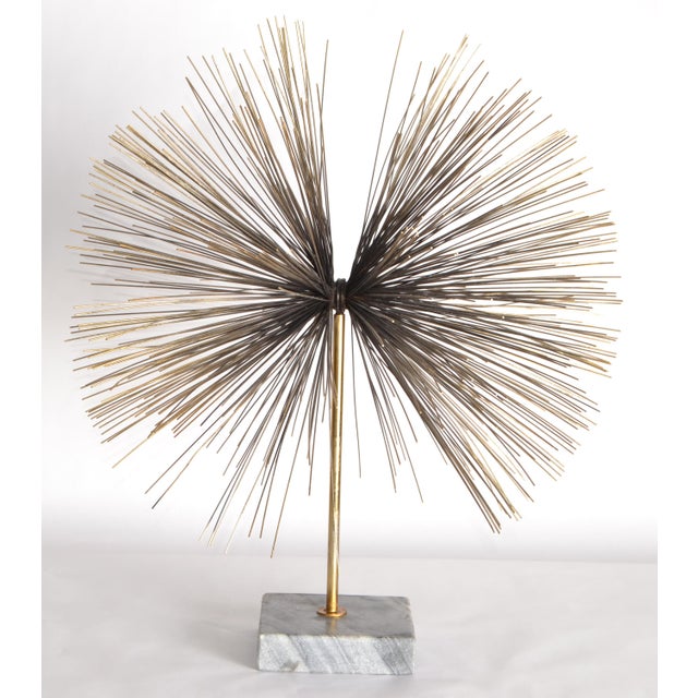 1980 Curtis Jeré Style Sunburst Dandelion Brass Sculpture Mounted on Marble Base For Sale - Image 12 of 16