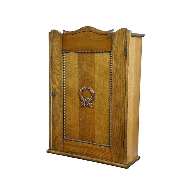 Victorian Antique Arts & Crafts Neoclassical Oak Apothecary Hanging Medicine Cabinet Curio For Sale - Image 3 of 18