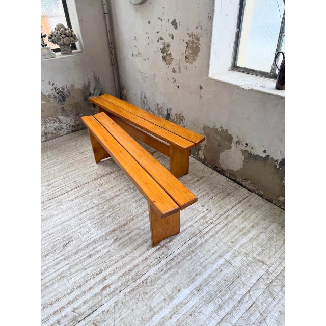 Wood Pine Benches by Charlotte Perriand for Les Arcs, 1970s, Set of 2 For Sale - Image 7 of 18