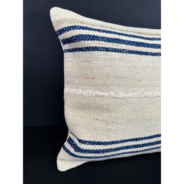 Turkish Hemp Pillow Cushion Natural Beige Blue Cushion Cover 20x20 #18166 Enhance your home decor with our Kilim Pillow...