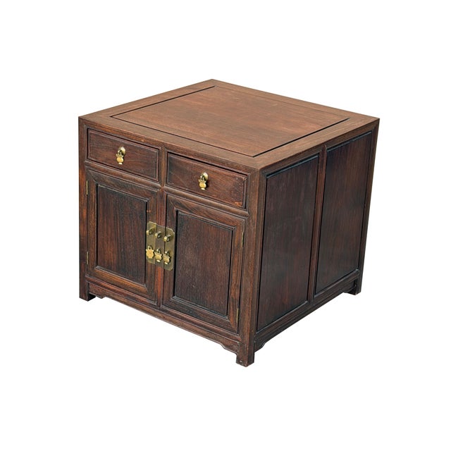 1970s Vintage Brown Wood Patina Deep Wide Side End Table Nightstand Cabinet For Sale - Image 5 of 10