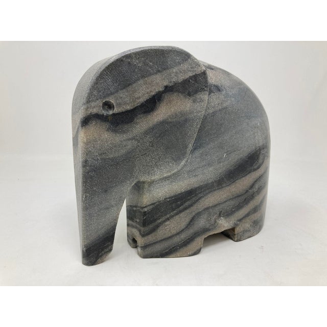 Mid-Century Modern Vintage Italian Elephant in Black Marble Stone Carved Stylized Figure 1970 For Sale - Image 3 of 11
