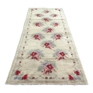 Floral Design Beige Colored Mid 20th Century Vintage Carpet