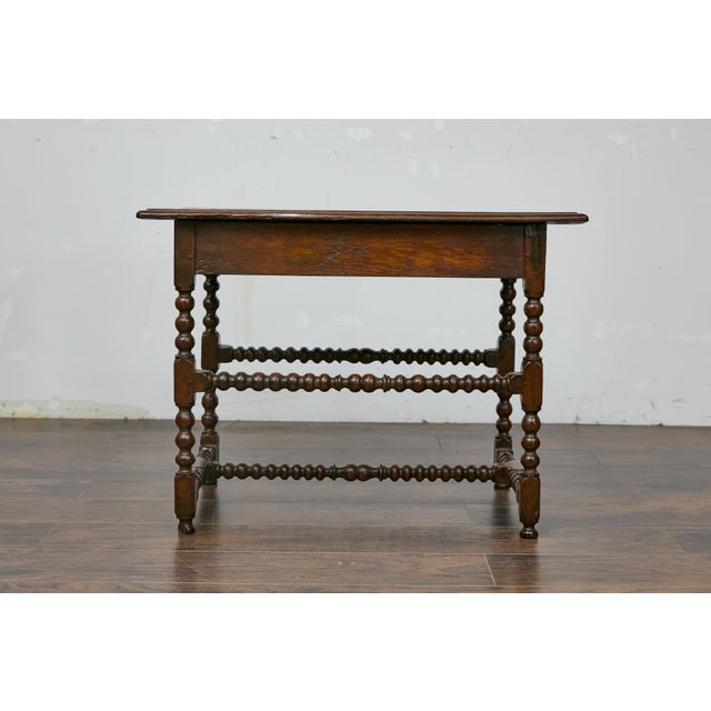 19th Century English Bobbin Leg Oak Side Table with Drawer and H Form Stretcher For Sale - Image 10 of 12
