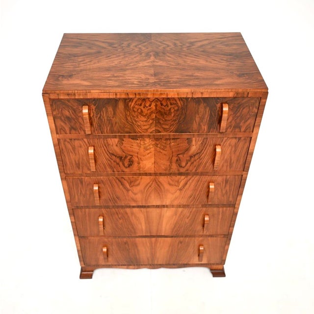 Wood Art Deco Figured Walnut Chest of Drawers, 1930s For Sale - Image 7 of 11