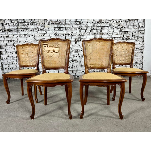 French Provincial Louis XV Style Cane Dining Chairs, Reupholstered Set of 4 Chairish