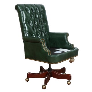 Hickory Green Leather Chesterfield Office Chair For Sale