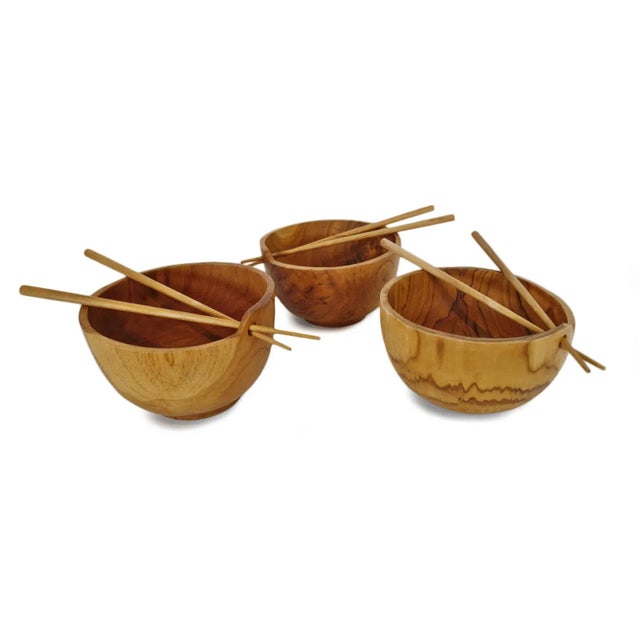 Teak Bowl W/Chopsticks For Sale - Image 4 of 6