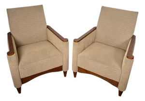 1980s Pair of armchairs in gilded wood and speckled fabric