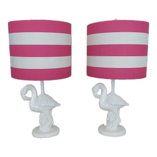 Pair of Flamingo Table Lamps Birds Tropical Coastal For Sale