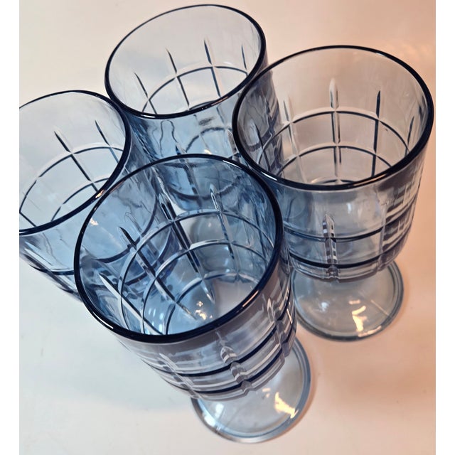 Periwinkle Cut Windowpane Goblets- Set of Four For Sale - Image 9 of 11