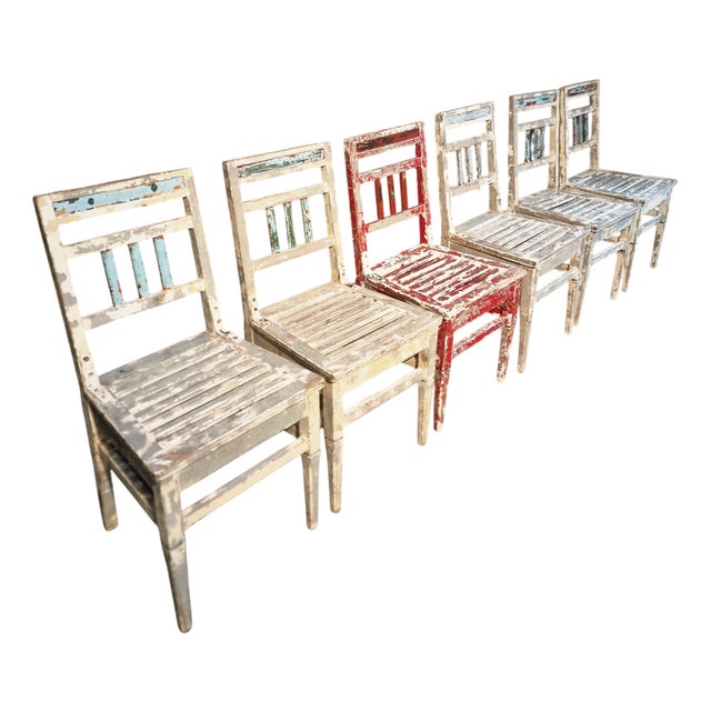 Vintage French Beechwood Chairs, 1950s, Set of 6 For Sale
