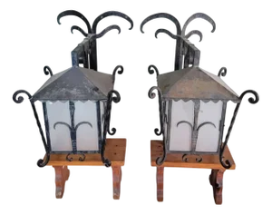 Wrought Iron Corner Lanterns, Set of 2
