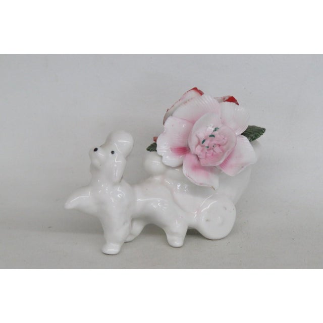 English Thorley Bone China Figurine Poodle Pulling Cart of Flowers Made in England 5156b For Sale - Image 3 of 18
