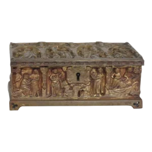 Gothic Bronze Brass Solid Heavy Carved Jewelry Casket Box