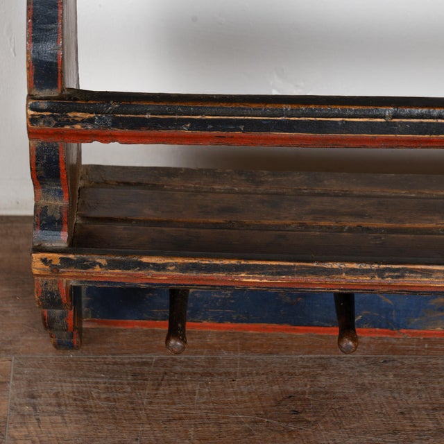 Blue 19th Century Original Blue Painted Hanging Wall Display Shelf Plate Rack For Sale - Image 8 of 11