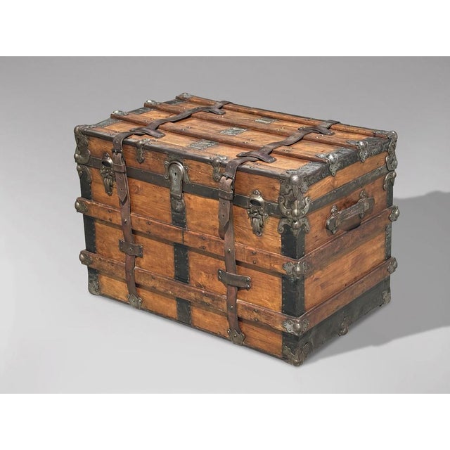 Antique Victorian Pine and Iron-Bound Travelling Trunk, 1870 For Sale - Image 12 of 12