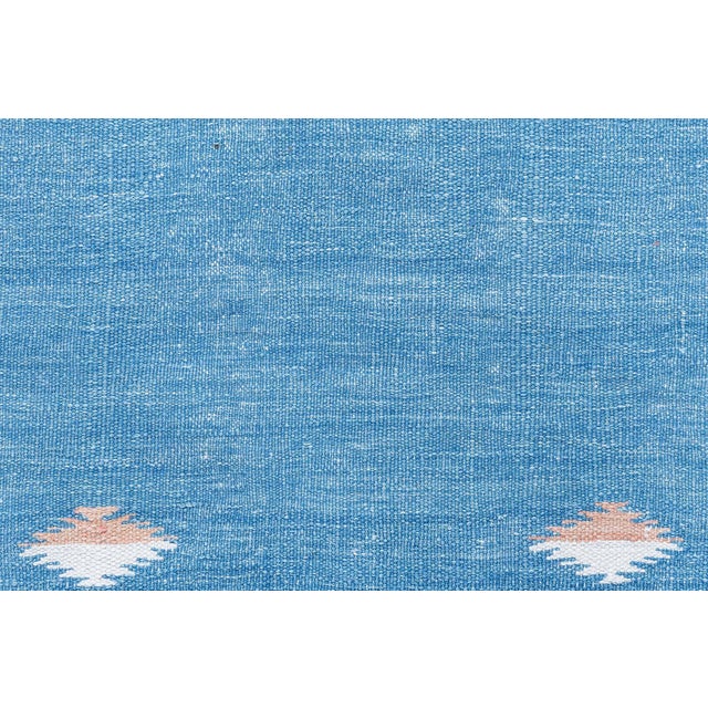 1950s Doris Leslie Blau Vintage Indian Dhurrie Light Blue Flatweave Cotton Rug For Sale - Image 5 of 10