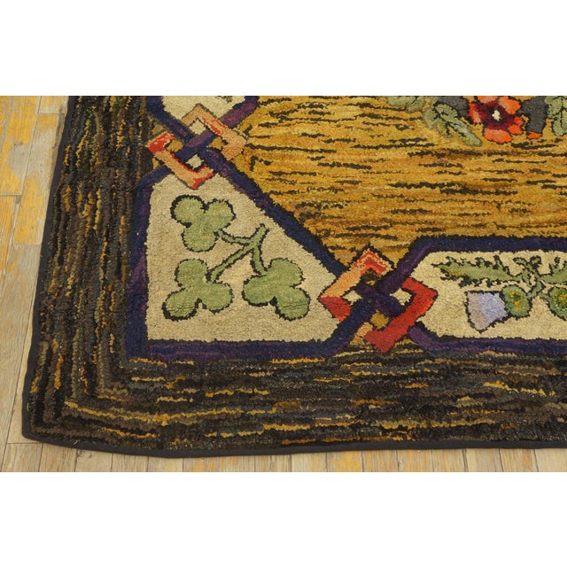 Orange 1930s Orange Arts & Crafts Floral American Hooked Rug 6' X 6' Handknotted Wool Carpet For Sale - Image 8 of 8