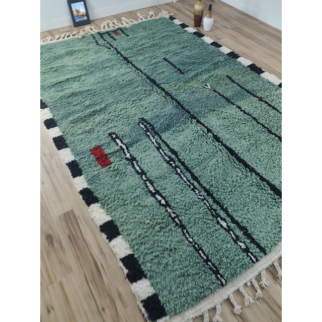 Contemporary Forest Green Abstract Wool Moroccan Rug For Sale - Image 11 of 12